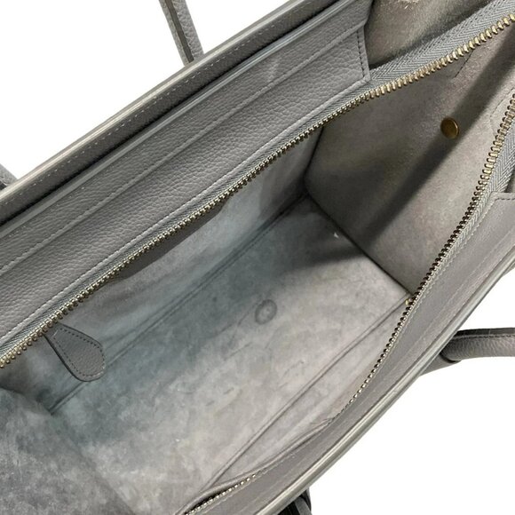Auth CELINE Luggage Micro Shopper - Gray Leather Handbag - Picture 7 of 15